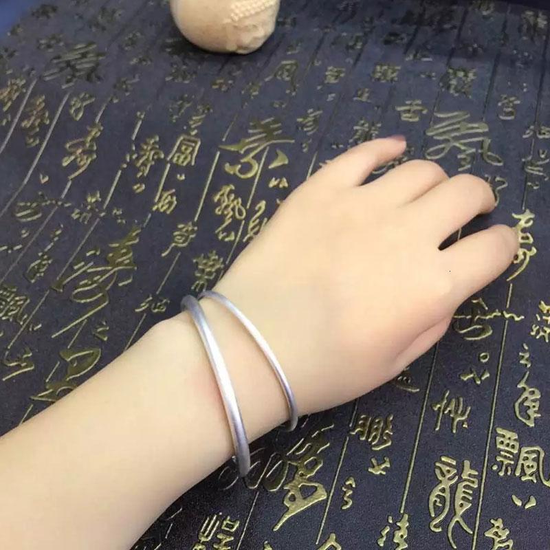 s999足银圆柱银手镯 时尚纯银磨砂光面圆银镯 男女款 情侣款 礼物送女朋友老婆生日送女朋友七夕情人节礼物
