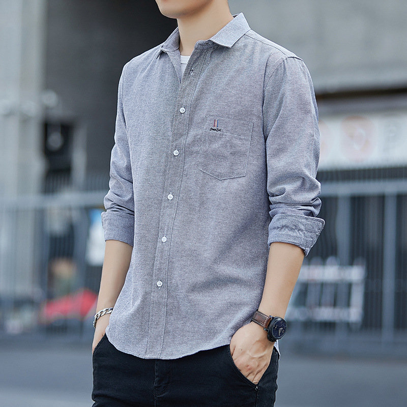 啄木鸟新款男士长袖衬衫商务修身加绒加厚休闲衬衣男装宽松上衣高清大图