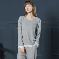Jusen Shayu春夏季大码棉绸睡衣女长袖家居服女感灰色可外穿甜美 M 灰色