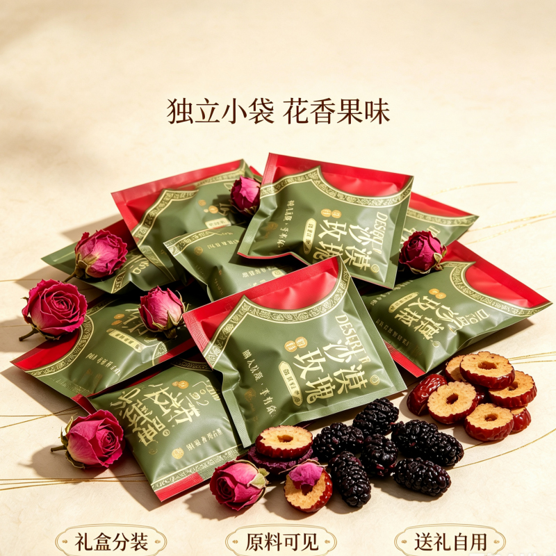 大爱兴疆桑葚红枣玫瑰果茶 新疆茶叶礼盒120g 果茶泡茶茶香养生茶花香回甘 5g*24 袋/盒高清大图