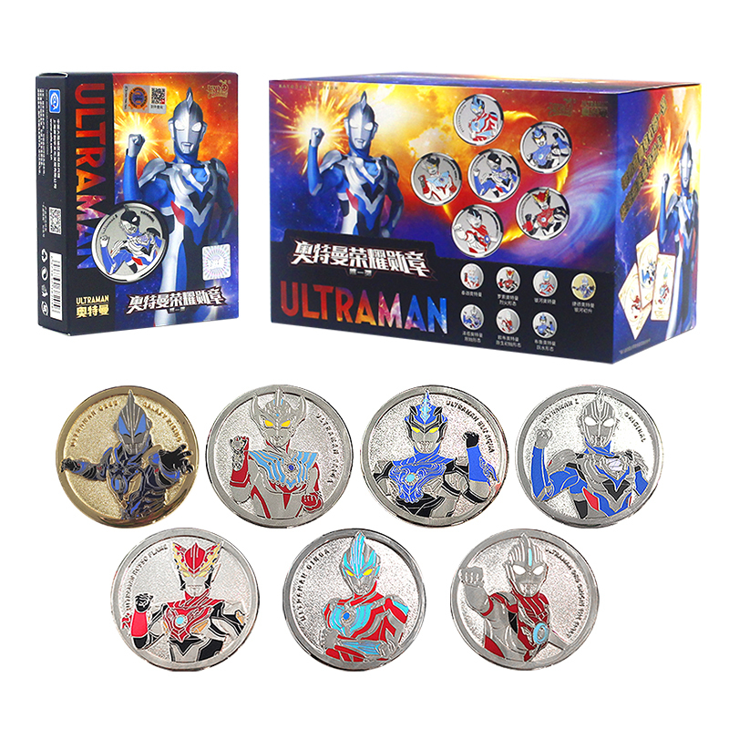 奥特曼荣耀勋章第一弹盲盒徽章纪念币捷德赛迦sp卡正版稀有必中包 奥特曼荣耀勋章第一弹整盒6小盒高清大图