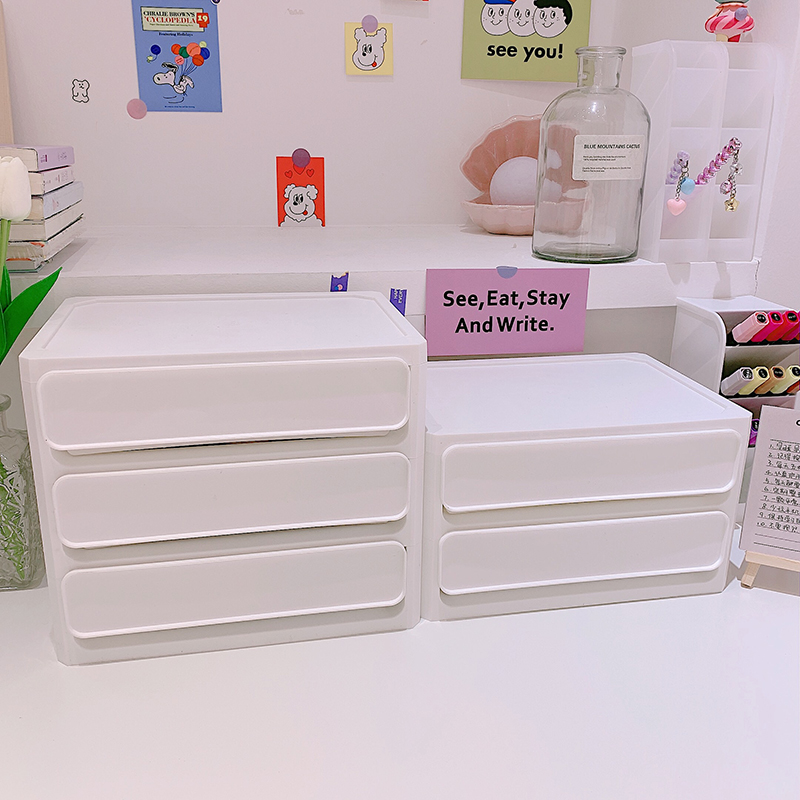 美帮汇桌面简约抽屉式收纳盒防尘化妆品置物架大容量梳妆高清大图