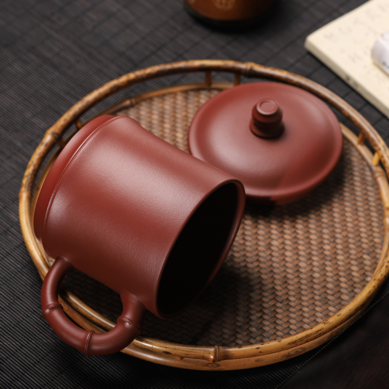 常生源 茶杯紫砂杯茶具盖杯 宜兴紫砂手工大红袍泥尚谦500ml