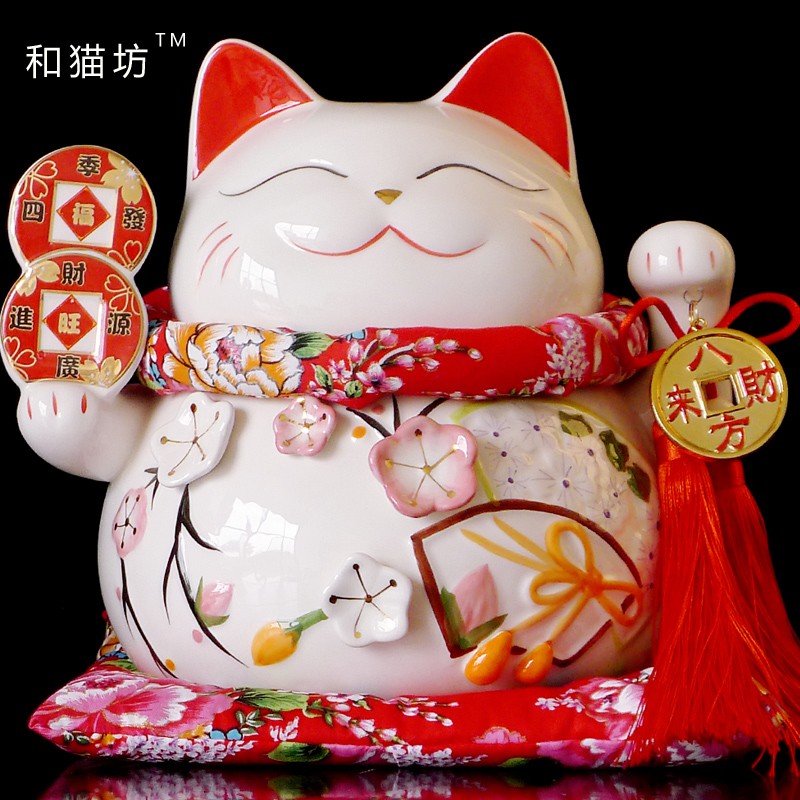猫摆件10寸大号陶瓷猫存钱储蓄商铺开业居家摆设装饰 三维工匠 7寸千客万来猫高清大图