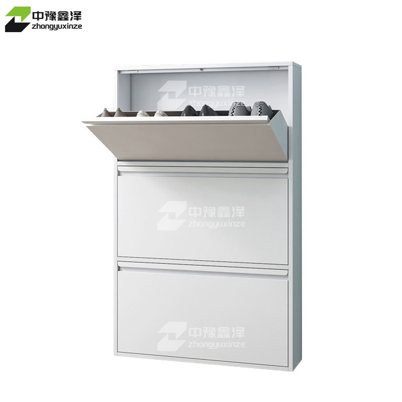 中豫鑫泽 ZYXZ4022017 钢制翻斗鞋柜简约现代收纳柜白色三斗