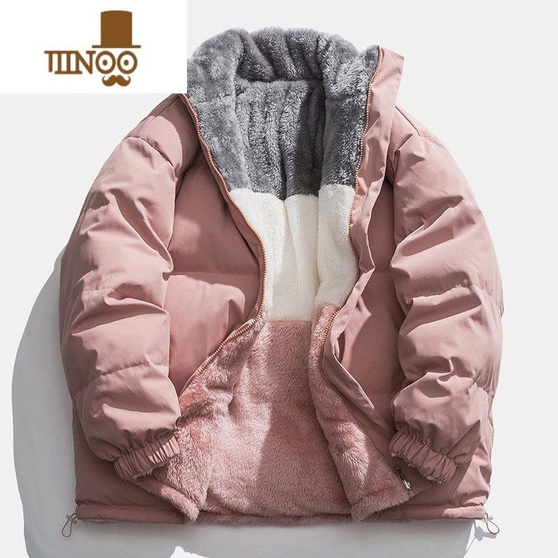 YANXU双面穿羔绒棉服外套男潮牌ins冬季棉袄加绒加厚立领情侣装棉衣图片