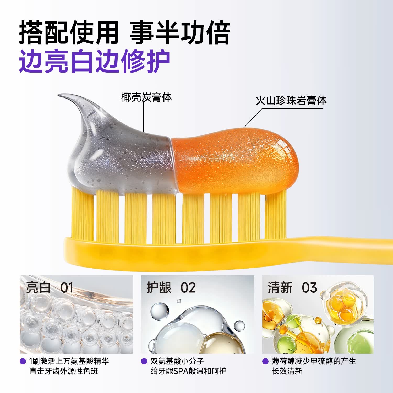 舒客氨基酸美白牙膏亮白含氟护龈清新 [美白清新]椰壳炭140g*1支高清大图