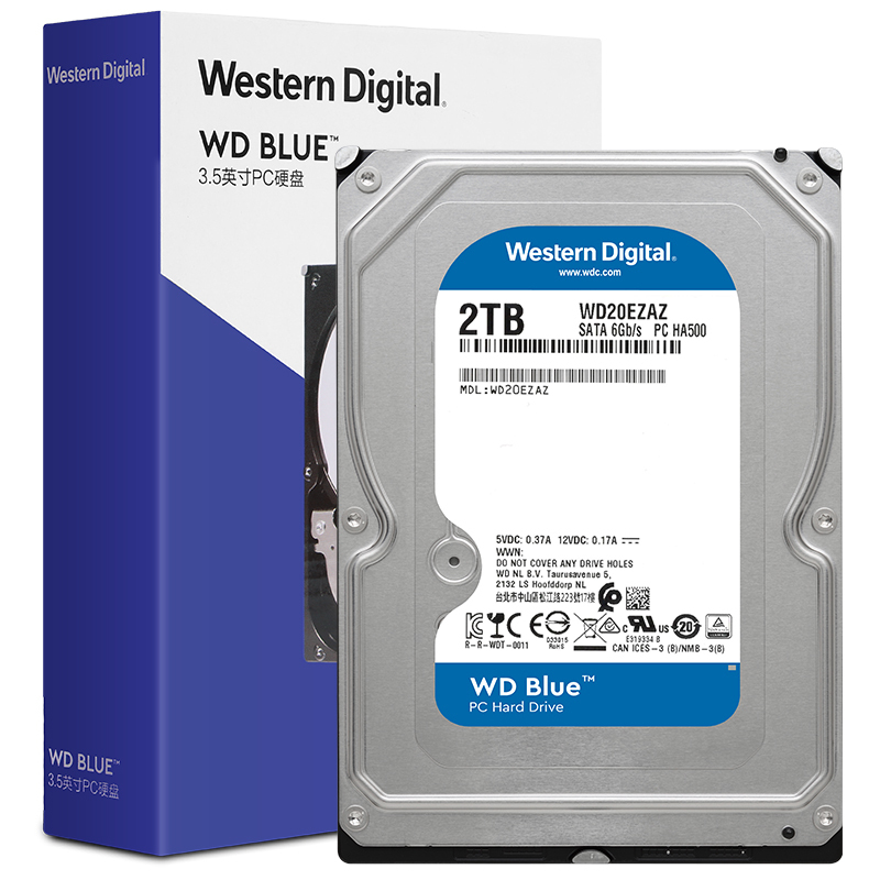 (WD)蓝盘 2TB SATA6Gb/s 256MB 台式机械硬盘(WD20EZAZ)