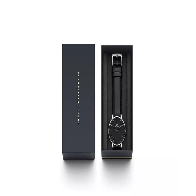 丹尼尔惠灵顿(Daniel Wellington)男士经典黑色皮革机械表40mm时尚简约优雅防水腕表