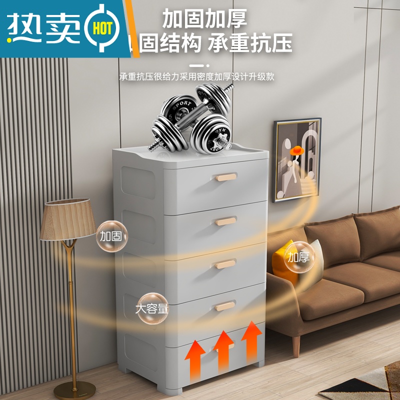 敬平加厚抽屉式收纳柜子储物柜儿童宝宝衣柜客厅置物柜家用塑料五斗柜高清大图