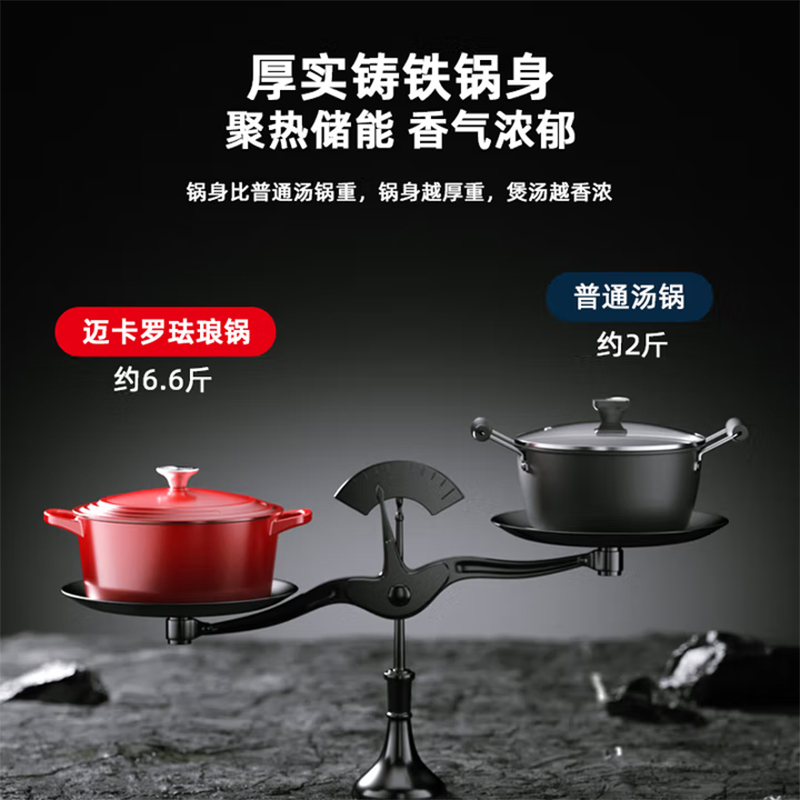 迈卡罗臻彩珐琅锅MC-T22T18球墨压铸/内外珐琅/不锈钢提手高清大图