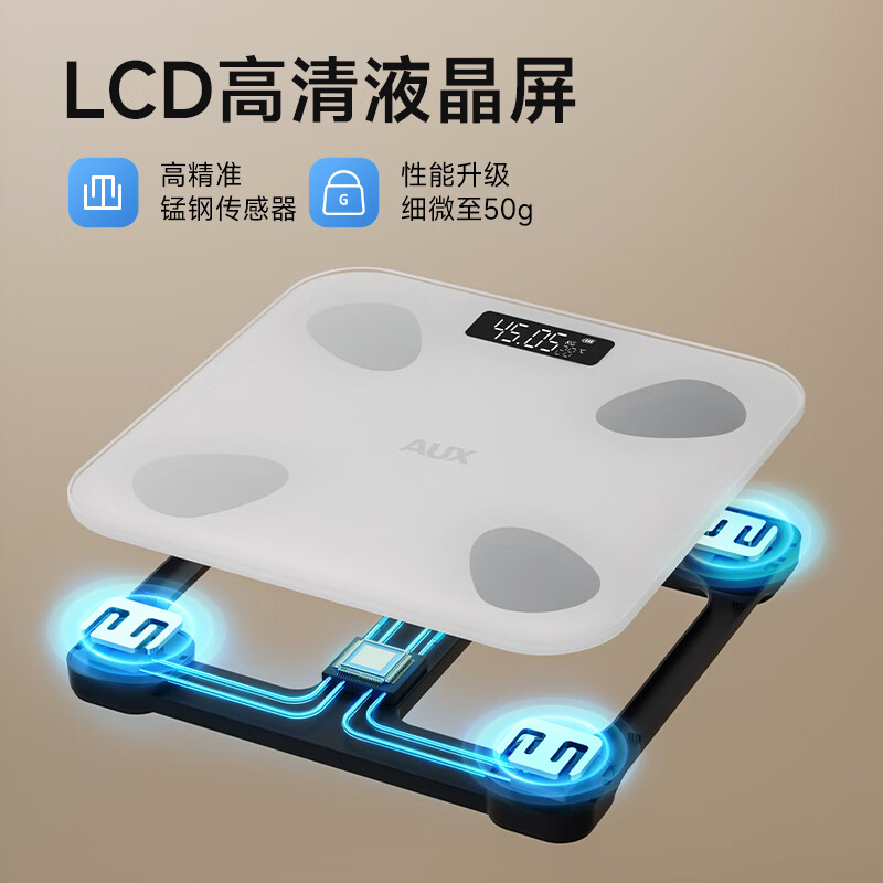 奥克斯体重秤体脂秤家用宿舍人体小型电子精准智能耐用充电称重计高清大图
