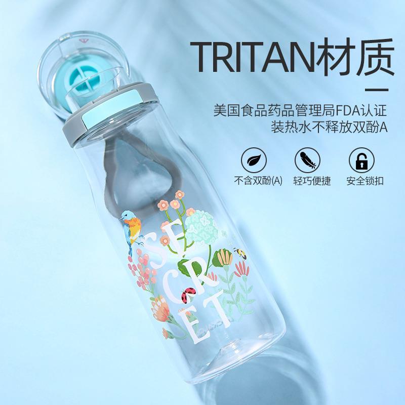 乐扣乐扣旗舰店tritan运动水杯女简约 清新 森系便携杯子塑料乐扣