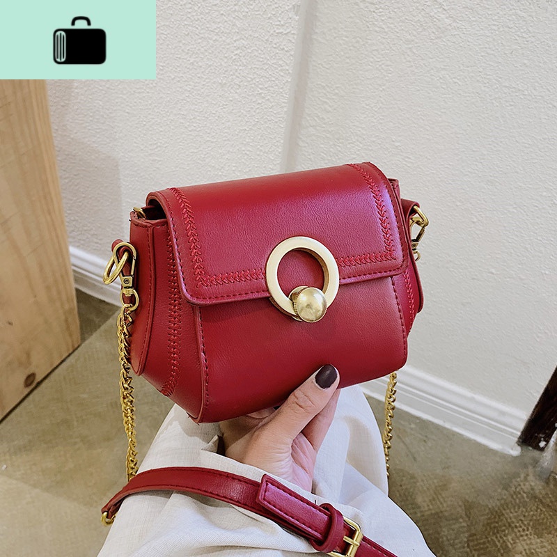 GY6WLS夏新款小方包单肩斜挎女包韩版链条包休闲百搭手机包零钱包NEW LAKE 酒红色（圆锁）