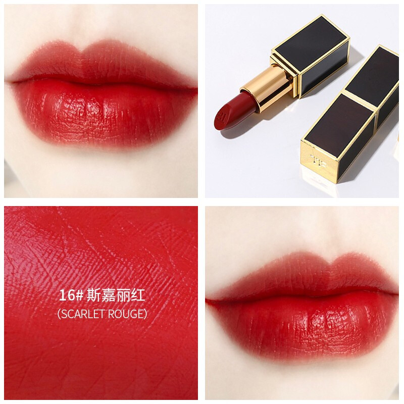 汤姆福特Tom Ford TF黑管口红16#SCARLET ROUGE番茄色 3g黑金唇膏保湿润唇口红