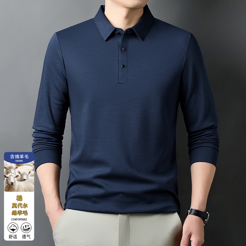 正品冬季男士100%绵羊毛翻领中年商务休闲加厚保暖打底衫100%羊毛衫男秋冬新款翻领加厚毛衣中年爸爸装羊绒打底衫 藏青 175
