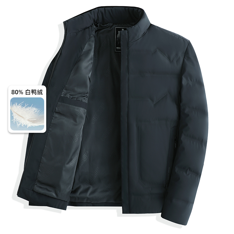 啄木鸟轻薄羽绒服男短款2023新款爸爸冬装加厚保暖中老年外套冬季 藏青色 180/XL建议体重110斤-130斤