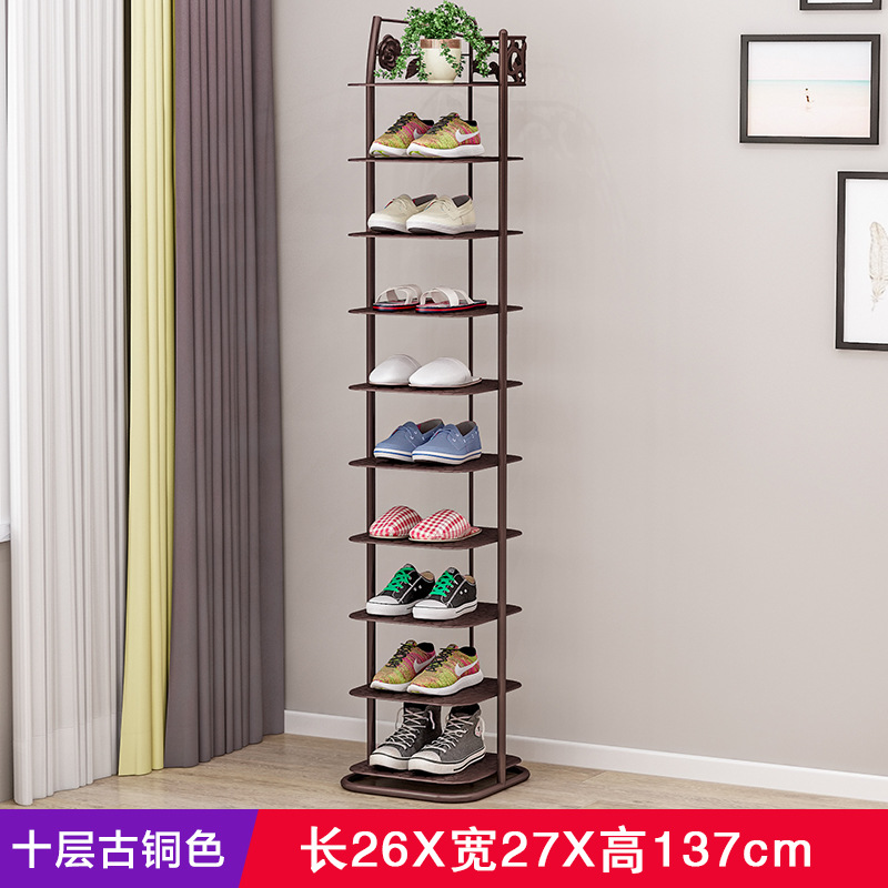 多层简易鞋架家用铁艺经济型省空间宿舍小鞋柜口防尘收纳架鞋柜三维工匠 古铜色10层4层以上
