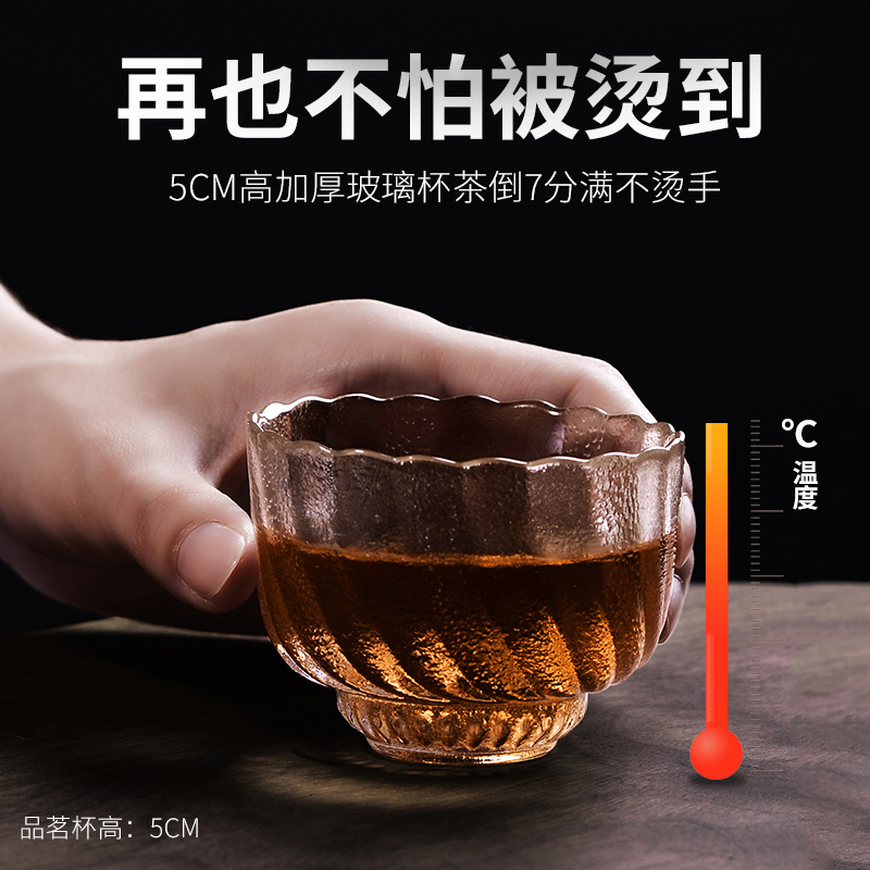 玻璃茶杯透明杯家用耐热日式品茗杯单杯主人杯泡茶功夫茶具小杯子|六边晨星-描金玻璃杯垫(单片)