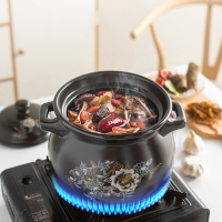 砂锅炖锅家用煲汤锅陶瓷燃气煤气灶用汤锅沙锅-约4.6L金色加厚版黑砂锅[4-6人]