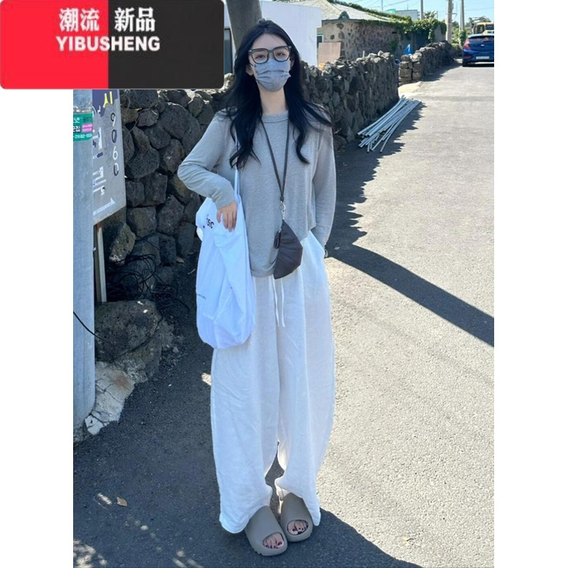 YIBUSHENG韩版hiphop白色亚麻高腰休闲裤女季宽松阔腿原宿风别致百搭长裤
