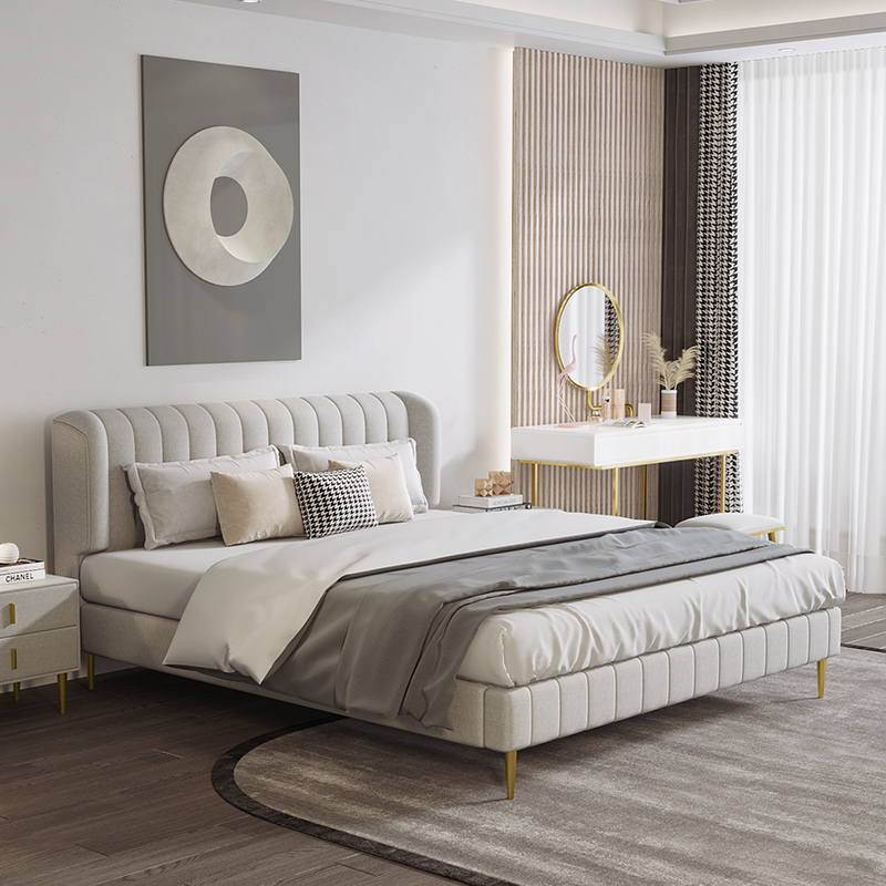 冬熊布艺床北欧现代简约科技布床网红ins轻奢双人床主卧室软包床