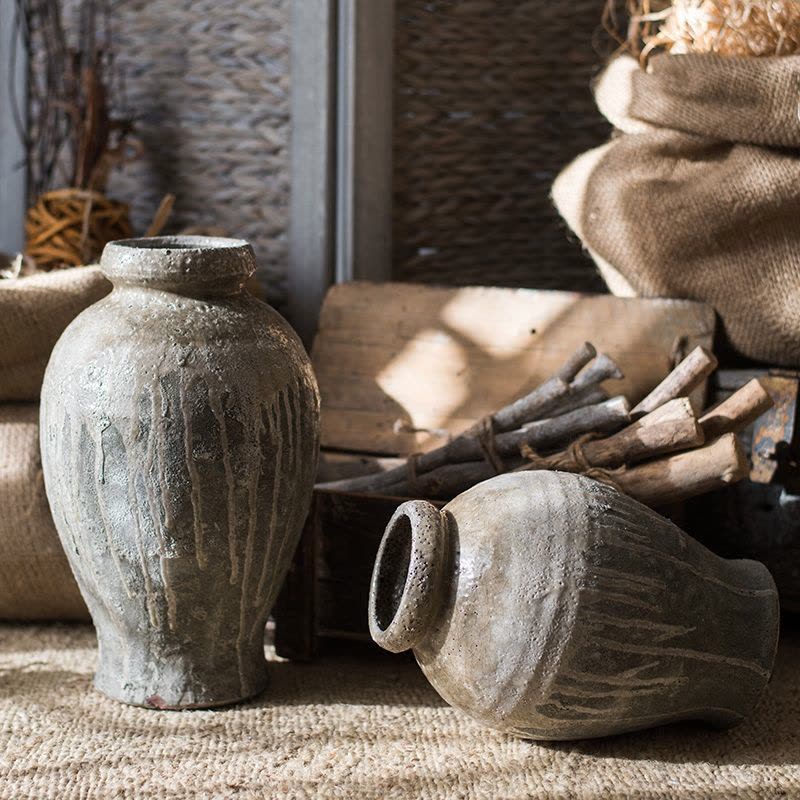 家柏饰(CORATED)手工粗陶 仿古做旧陶罐花瓶花器花插 艺术风格中式美式 艺术风格陶罐C图片