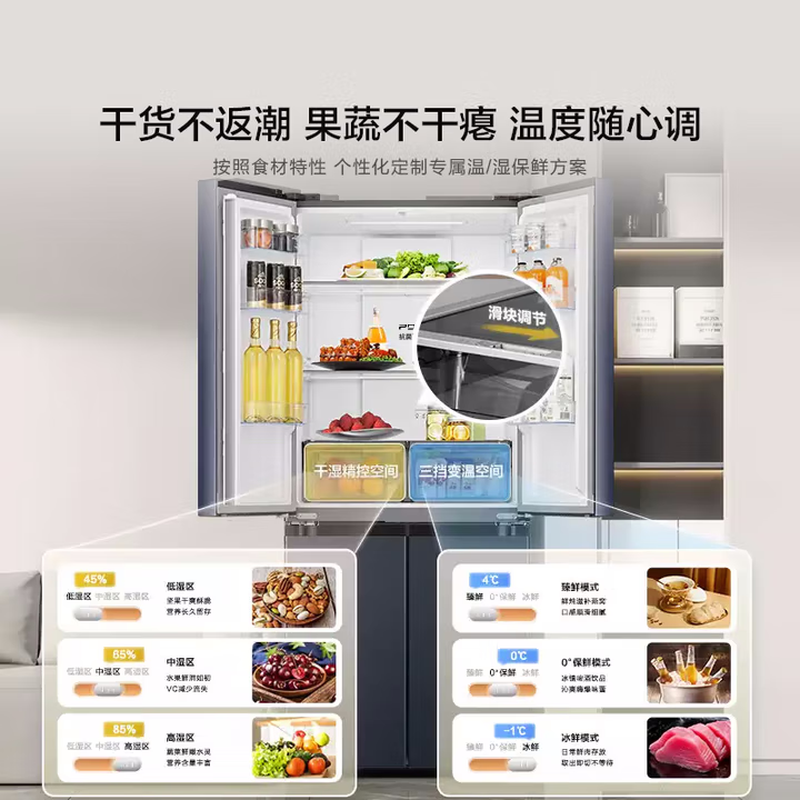 海信463L十字门冰箱一级能效风冷无霜超薄家用冰箱灰色BCD-463WMK1DPJ高清大图