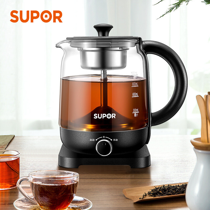 苏泊尔(SUPOR) 养生壶煮茶器煮茶壶电水壶热水壶烧水壶电热水壶迷你玻璃花茶壶黑茶 SW-10C01