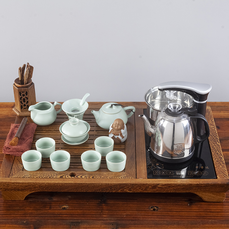唐宏坊 鸡翅木实木茶具套装全自动一体茶盘套装 办公室茶具家用简约茶台茶海 功夫茶具套装 自动上水壶 款式二