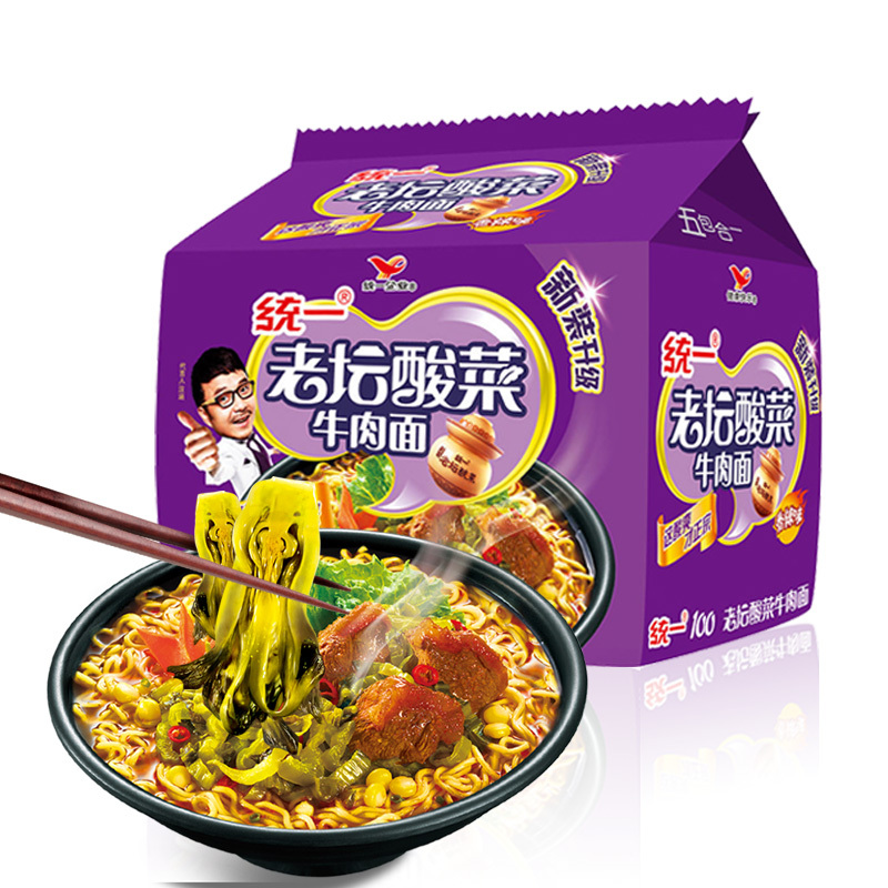 统一100老坛酸菜牛肉面五合一121g*5袋 6/箱