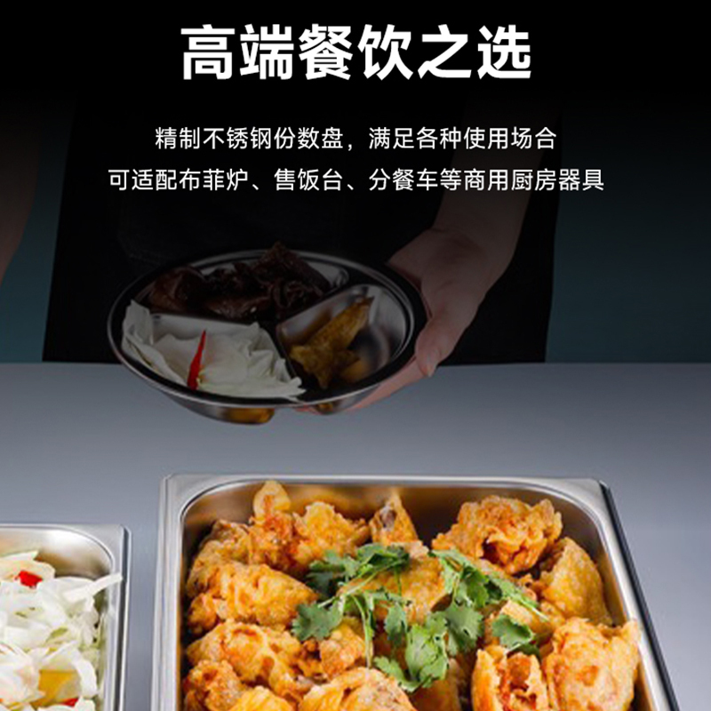 佰晟小智 不锈钢份数盘商用酒店学校医院厨房用长方形盆餐盒份数盘果酱盒子 SFT0158[1/1份数盆 高100mm]高清大图