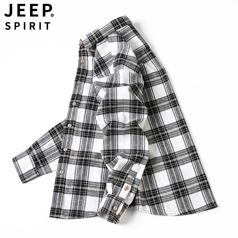 JEEP SPIRIT吉普秋季大码长袖衬衫男格子时尚格纹宽松舒适棉衬衣打底衫