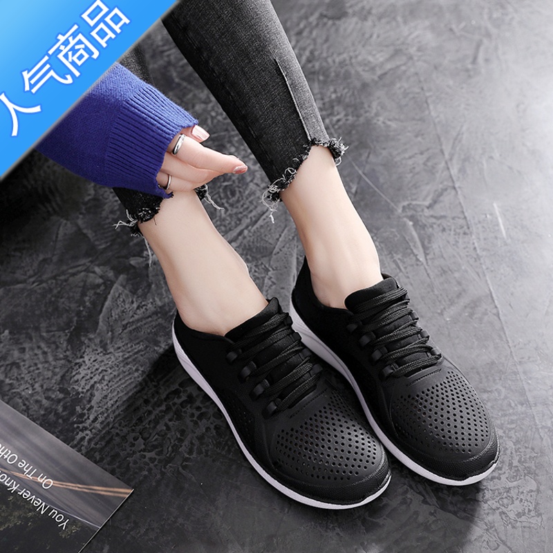 SUNTEK2019春夏新款塑料女时尚平底系带休闲防水防滑跑步运动鞋低帮凉鞋高清大图