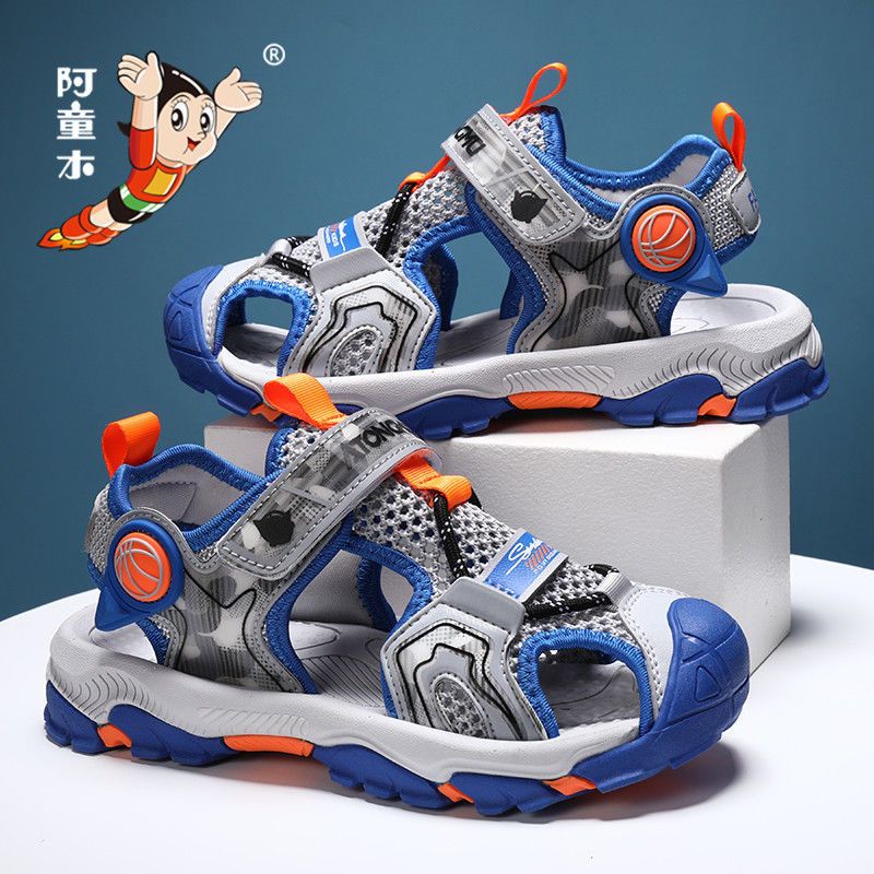 凉鞋男孩软底防滑包头中大童凉鞋q266黑绿[夏季凉鞋]30码(鞋垫长19