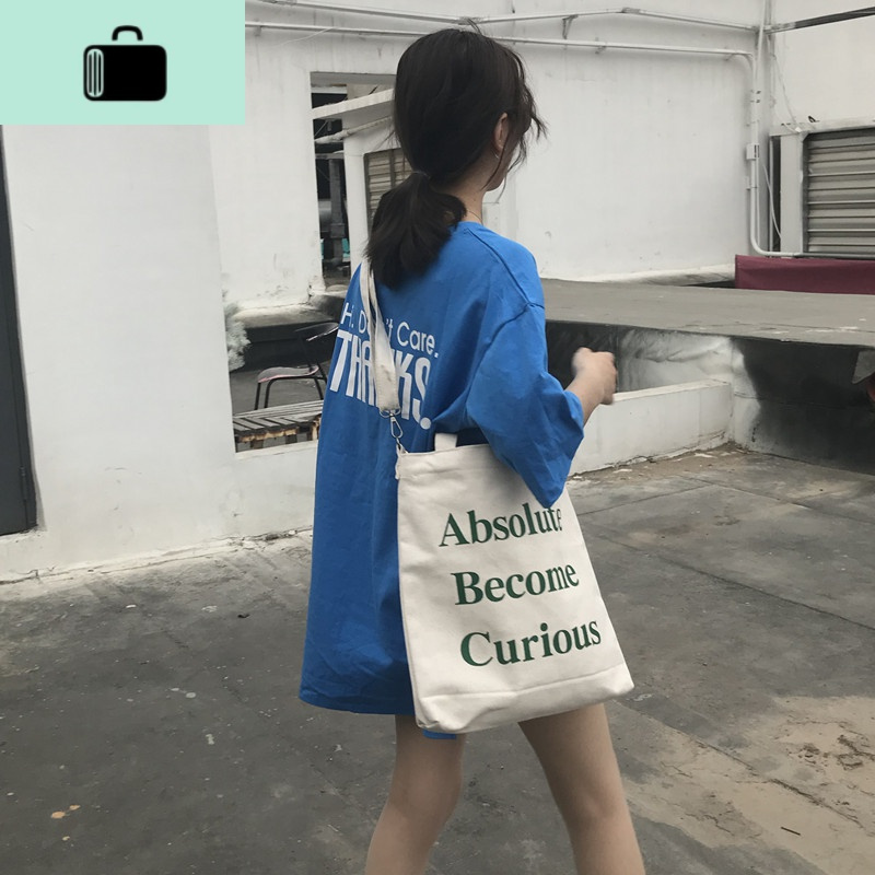韩国简约字母港风ins帆布袋女斜挎包大chic购物袋单肩学生帆布包NEW LAKE