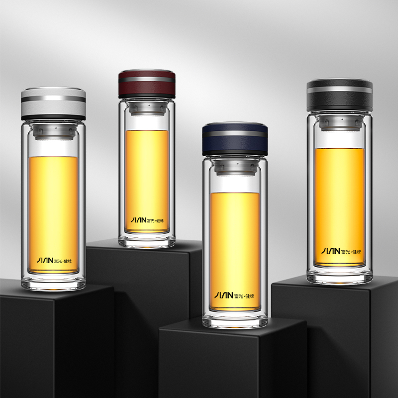 富光(fga)水杯男商务玻璃杯带盖茶水分离便携双层透明耐热泡茶杯子