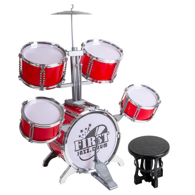 红色豪华版五鼓+鼓槌[送凳子] 男孩超大架子鼓儿童玩具打击乐器初学者练习女孩3到6岁生日礼物图片
