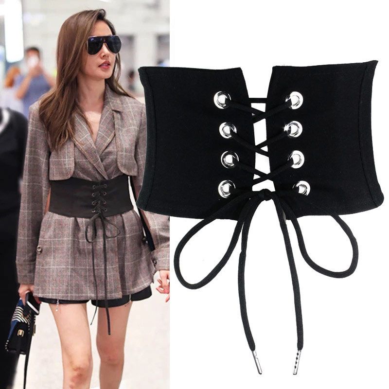 衬衫腰带女士松紧装饰束腰带简约配连衣裙宽腰带黑色绑带腰封显瘦款式