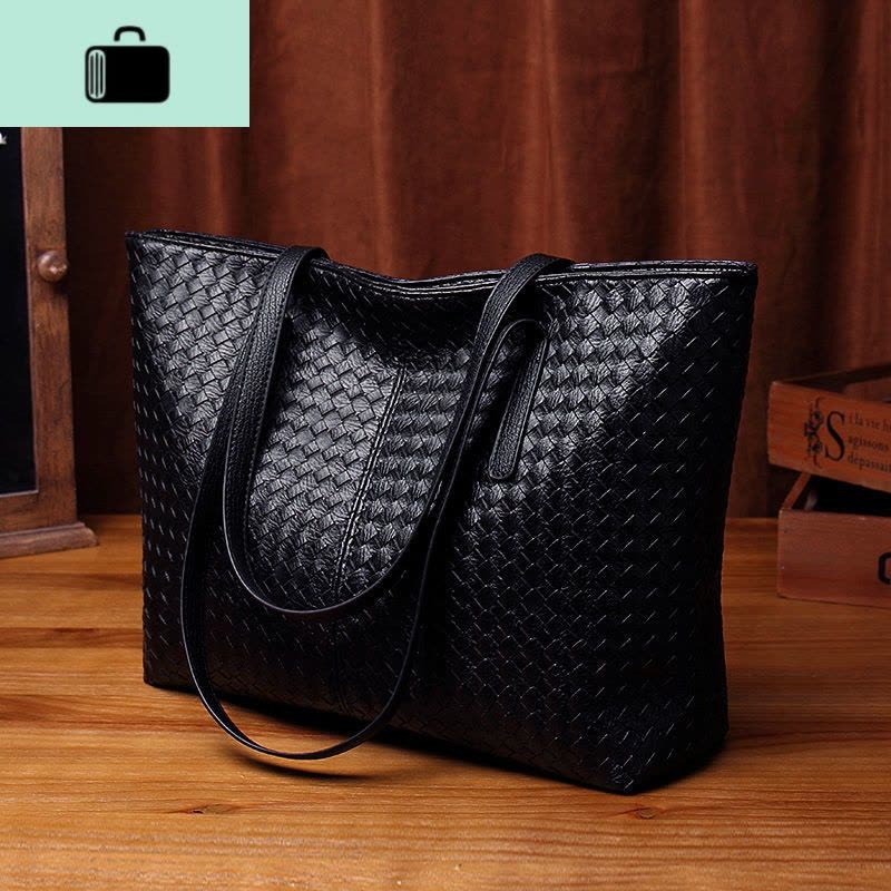 包包2020新款女包潮流编织包大容量单肩包时尚休闲托特包简约大包NEW LAKE 黑色女士单肩包图片