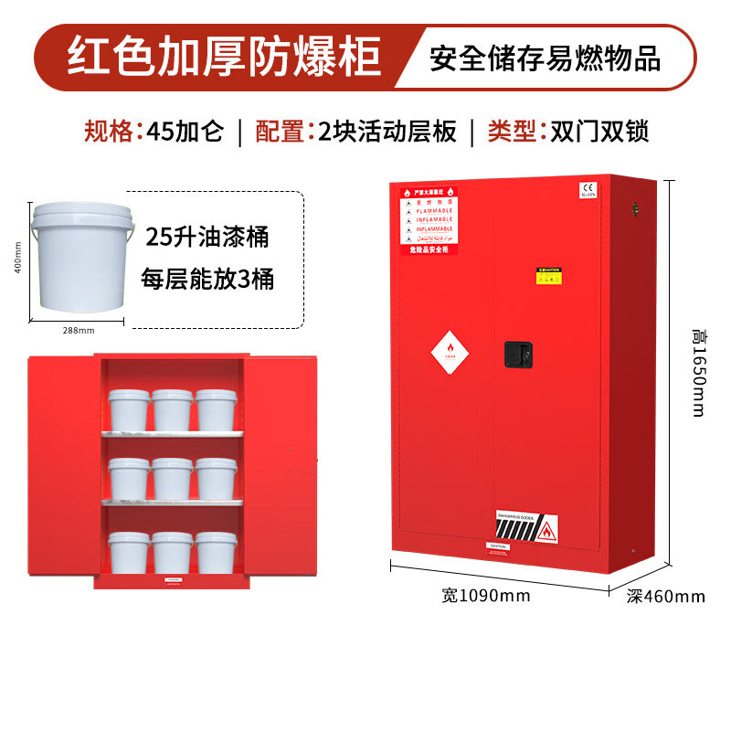 酷博睿 防爆柜化学品安全柜存放柜危险品储存柜 45加仑红色高清大图