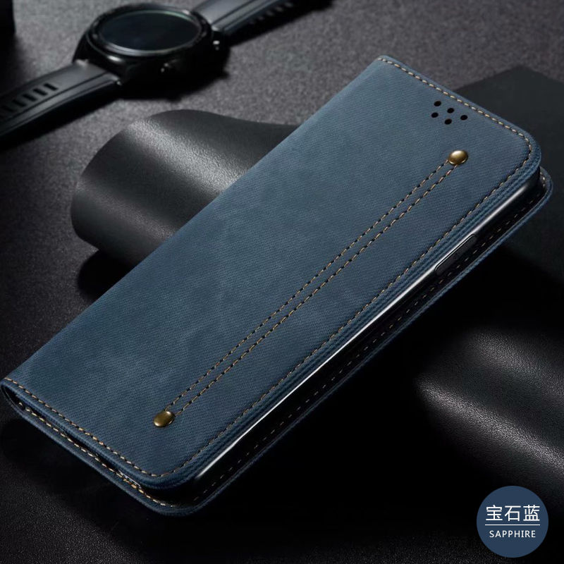 魅爱琳 苹果14手机壳iPhone14ProMax保护套Plus外壳 牛仔纹皮套 商务复古休闲 全包防摔软套翻盖支架插卡