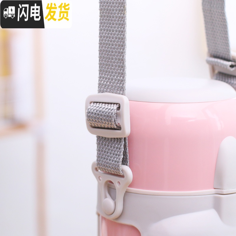 三维工匠保温杯女士便携大容量可爱水壶学生宝宝婴儿外出儿童户外1000瓶 玫瑰金+杯套高清大图