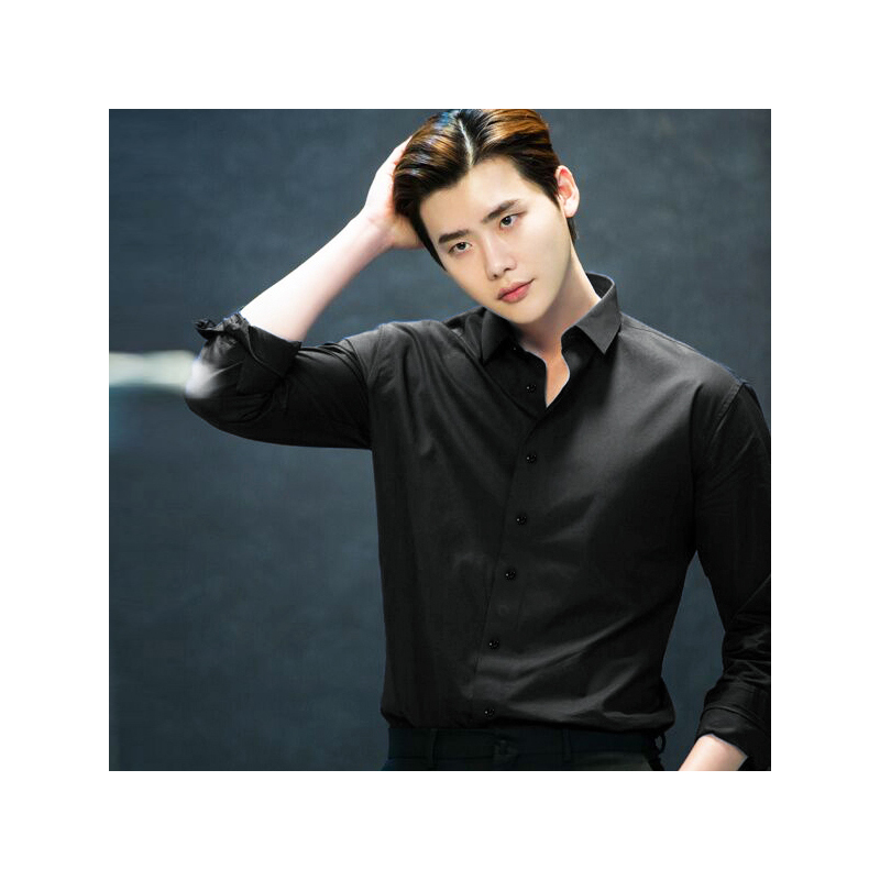 衬衫男长袖深兰韩版青年夏季明星李钟硕同款职业修身百搭黑色衬衣衬衫