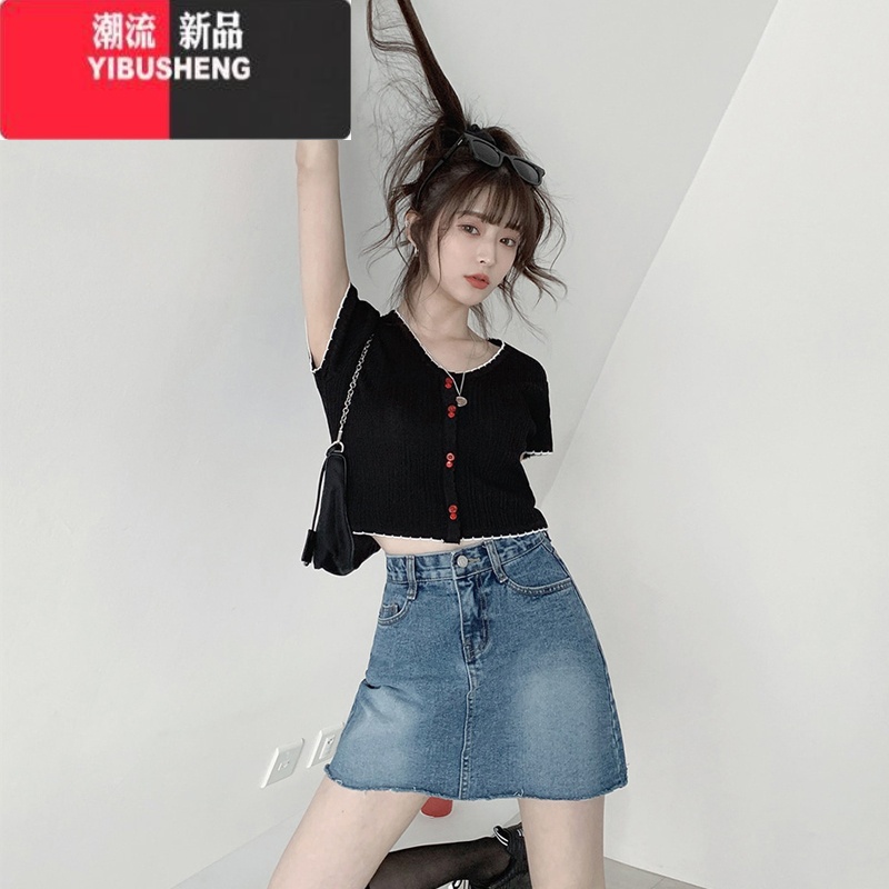 YIBUSHENG装2024新款薄款冰丝针织短袖T恤女内搭欧美ins潮小个子短款IE高清大图