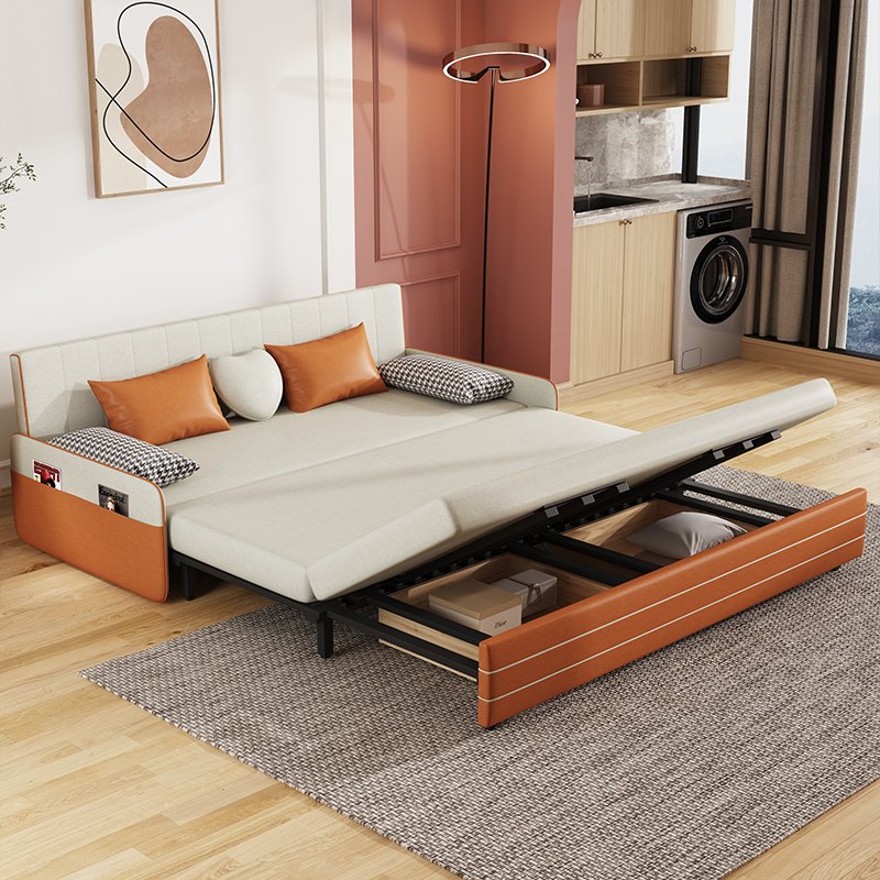 北欧轻奢科技布沙发床客厅折叠两用可伸缩小户型现代简约双人储物组合