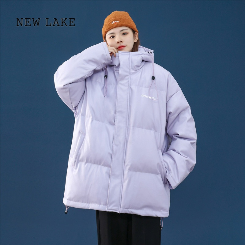 new lake冬季加厚连帽铺棉外套女胖mm大尺码200斤宽松羽绒棉服pu皮