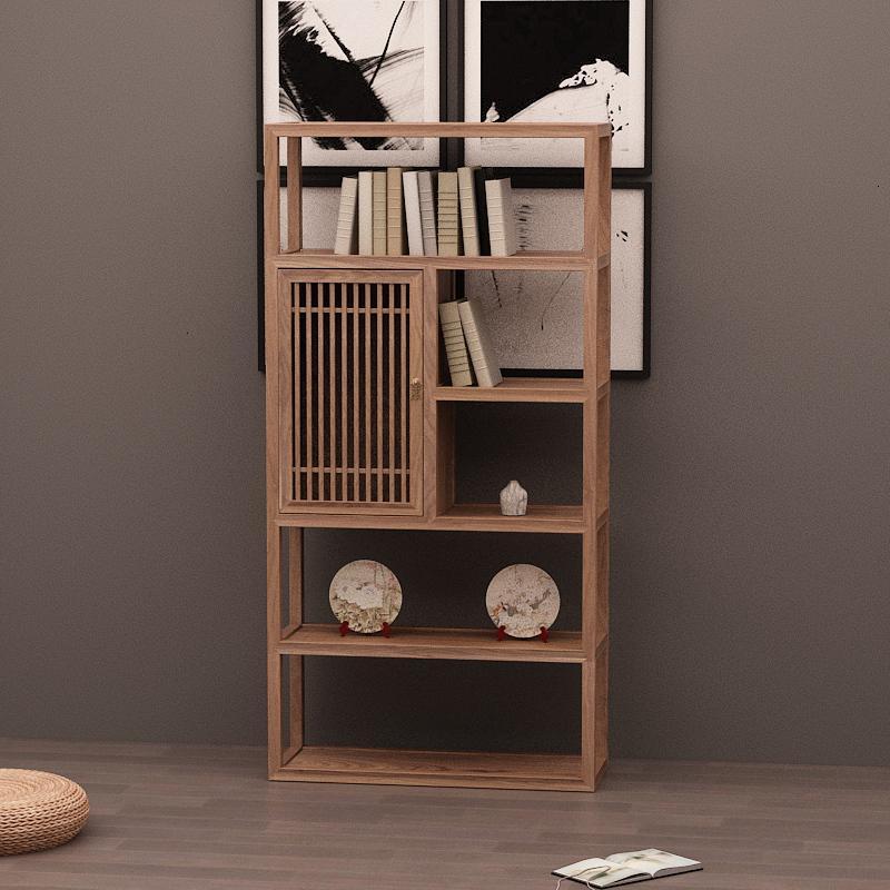 森美人新中式书架榆叶展示架禅意博古架实木书柜茶室置物架定做 单个30.8-1米宽