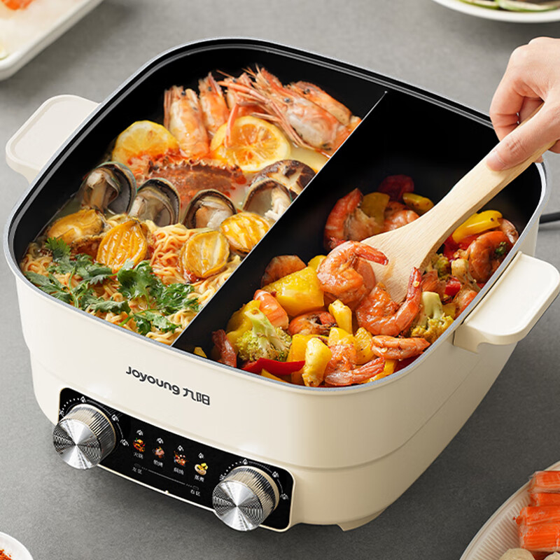 九阳电火锅6L双旋钮独立控温不沾涂层方便清洗HG60-G366高清大图