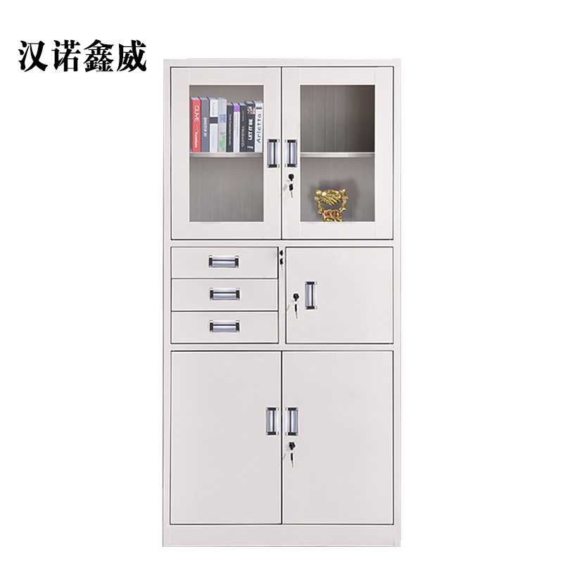 汉诺鑫威钢制办公文件柜铁皮柜矮柜资料密码带锁凭证档案员工储物更衣柜子偏三斗文件柜